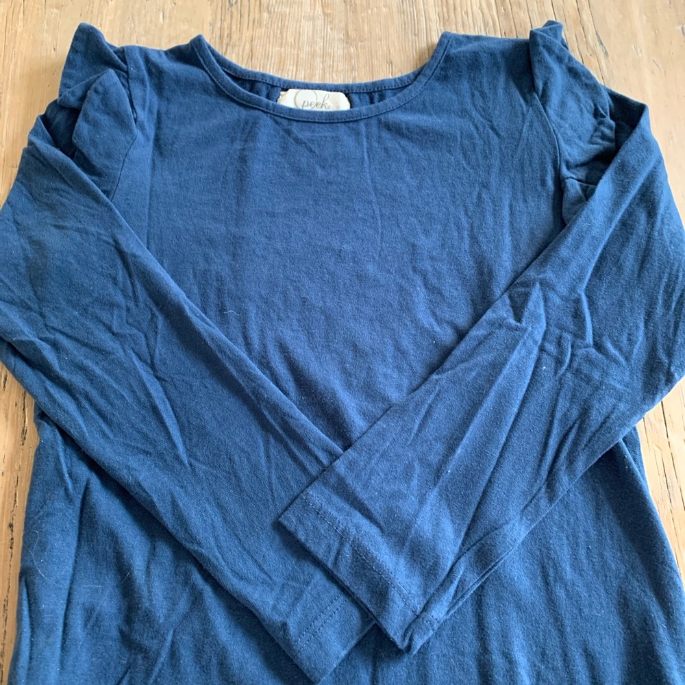 PEEK KIDS NAVY BLUE RUFFLE SHOULDER LONGSLEEVE